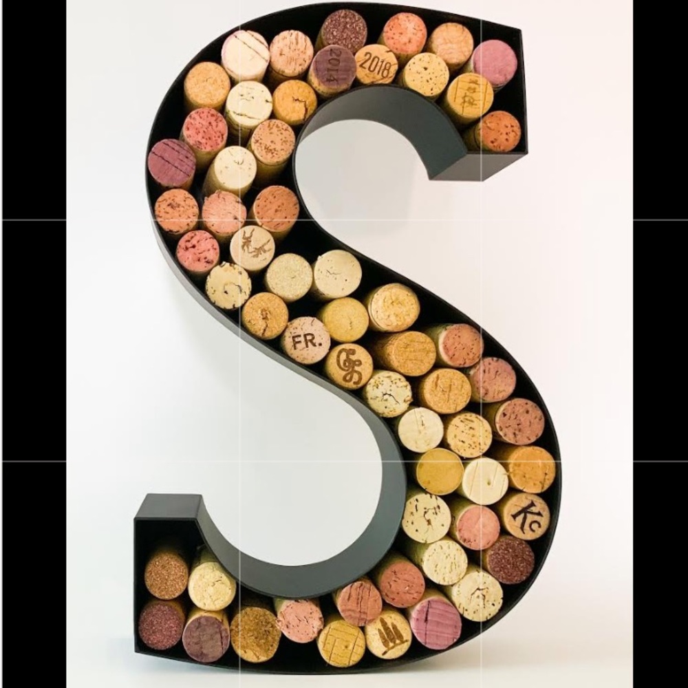 Metal wall hanging wine cork holder - letter “S”